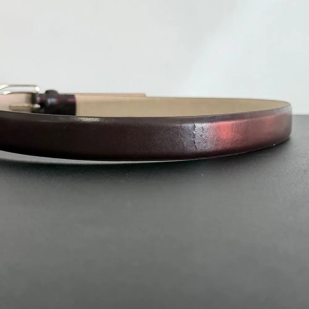 Nine West Dark Brown Genuine Leather Belt Women’s S/M Silver Double Loop Buckle